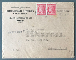 France N°676 (x2) Sur Enveloppe De Paris Pour Chicago, USA, Tarif IMPRIMES - (C1874) - 1921-1960: Modern Tijdperk