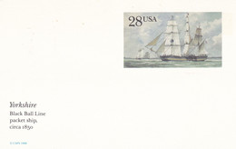 ENTIER POSTAL, ""YORKSHIRE", Black Ball Line Packet Ship,  28c - Other & Unclassified