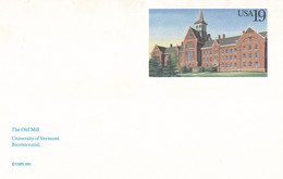 ENTIER POSTAL, "THE OLD MILL", University Of Vermont, Bicentennial, 19c - Other & Unclassified