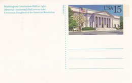 ENTIER POSTAL, "WASHINGTON" , Constitution Hall, Memorial Continental Hall,Centennial, 15c - Other & Unclassified