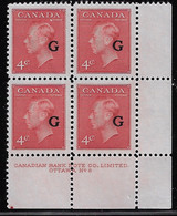 CANADA 1950 OFFICIAL STAMPS LR PLATE BLOCK #6 SCOTT O19.jpg - Overprinted