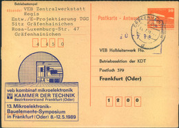 1989, Ganzsachenkarte Mit Privatem Zudruck "VEB Kombinat Mikroelektronik - Kammer Der Technik" Bedarf - Autres & Non Classés