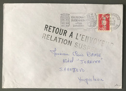 France Briat Sur Enveloppe Pour SARAJEVO, Yougoslavie 28.8.1992 - Griffe RELATION SUSPENDUE - (C1911) - 1961-....