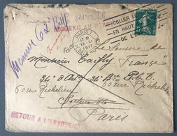 France WW1 N°137 Sur Enveloppe 12.6.1917 - Griffe Inconnu Au Depot, Retour à L'envoyeur - (C1922) - 1. Weltkrieg 1914-1918