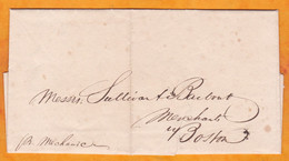 1834 - Enveloppe Pliée De Belfast, Irlande, Grande Bretagne Vers Boston, USA Par Navire Mechanic - ...-1840 Vorläufer