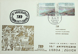 1977 Portugal 10º Aniversário Do 1º Voo TAP Lisboa - Zurique - Lettres & Documents