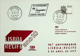 1977 Portugal 10º Aniversário Do 1º Voo TAP Lisboa - Recife - Briefe U. Dokumente