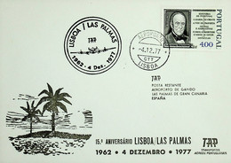 1977 Portugal 15º Aniversário Do 1º Voo TAP Lisboa - Las Palmas - Covers & Documents