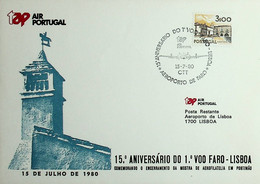 1980 Portugal 15º Aniversário Do 1º Voo Faro - Lisboa - Cartas & Documentos