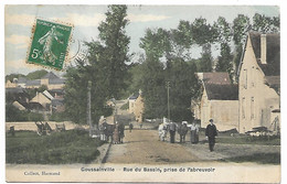 CPA COLORISEE TRES ANIMEE GOUSSAINVILLE, BELLE ANIMATION RUE DU BASSIN, PRISE DE L'ABREUVOIR, VAL D'OISE 95 - Goussainville