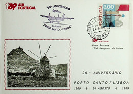 1980 Portugal 20º Aniversário Do 1º Voo TAP Porto Santo - Lisboa - Covers & Documents