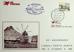 1980 Portugal 20º Aniversário Do 1º Voo TAP Lisboa - Porto Santo - Covers & Documents