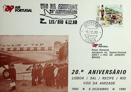 1980 Portugal 20º Aniversário Voo Da Amizade Lisboa / Sal / Recife / Rio De Janeiro - Lettres & Documents