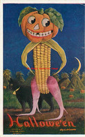 265415-Halloween, IAP 1908 No IAP02-3, Bernhardt Wall, Black Cat With JOL Corn Man - Halloween