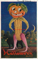 265417-Halloween, IAP 1908 No IAP02-3, Bernhardt Wall, Black Cat With JOL Corn Man - Halloween