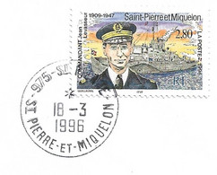 St Pierre & Miquelon 1996 N° 624 Commandant Levasseur - Sur Lettre Entière - Briefe U. Dokumente