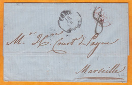 1858 - Lettre Pliée En Italien De Como Vers Marseille - Cachet à Date D' Entrée En France - Convoyeur - Cad Arrivée - Lombardy-Venetia