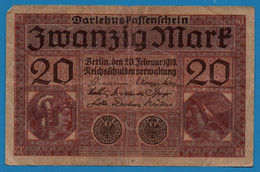 DEUTSCHES REICH 20 Mark  	  20.02.1918 # B.6198188 P# 57 Minerva And Mercury - Amministrazione Del Debito