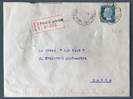 France N°181 Perforé BP PARIS PAYS-BAS Sur Enveloppe Recommandée 1927 - (C1627) - 1921-1960: Modern Tijdperk