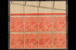 1926-30 DRAMATIC MIS-PERFORATED  1½d Scarlet Perf 14, SG 86, Upper Marginal Block Of Eight Showing In The Margin Two Fur - Other & Unclassified