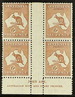 1931-36  6d Chestnut Roo, SG 132, Very Fine Mint Marginal Gutter BLOCK Of 4 With Complete ASH IMPRINT (N Over N) And 'Wh - Other & Unclassified