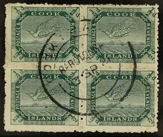 1913-19  ½d Deep Green "Torea" Wmk Upright, SG 39a, BLOCK Of 4, Fine Used With Central Twin Ring Cds. Lovely! (4 Stamps) - Cook Islands