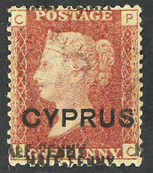 1881  "HALF-PENNY" (13mm Surcharge) On 1d Red Opt'd "CYPRUS", Variety SURCHARGE DOUBLED, SG 9ab, Plate 215, Check Letter - Autres & Non Classés