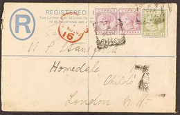 1893  (24 Oct) 2pi Blue Postal Stationery Registered Letter Addressed To London, Uprated With 30pa Pair & 4pi Stamps (SG - Autres & Non Classés