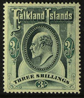 1904  KEVII 3s Green, SG 49, Very Fine Mint. For More Images, Please Visit Http://www.sandafayre.com/itemdetails.aspx?s= - Falkland Islands