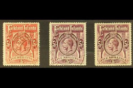 1912-20  (wmk Mult Crown CA) KGV 5s All Three Shades (SG 67, 67a And 67b), Very Fine Used. (3 Stamps) For More Images, P - Falkland Islands