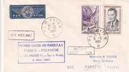 AIR FRANCE - 1960 - ENVELOPPE 1° VOL PARIS => PAPEETE (POLYNESIE) Via LOS ANGELES - 1960-.... Cartas & Documentos