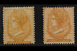 1863-81  ½d Buff, SG 4, And ½d Dull Orange, SG 7, Mint, Minor Faults But With Good Colour And Gum. (2 Stamps) For More I - Malta (...-1964)