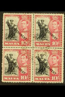 1948-53  10s Black & Carmine Overprint, SG 248, Fine Cds Used BLOCK Of 4 With Superb Cds Cancel At The Centre, Very Fres - Malta (...-1964)