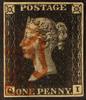 1840  1d Black 'QI' Plate 8, SG 2, Used With Neat Red MC Cancel, 4 Margins Are Repaired - Appears Very Fine. For More Im - Unclassified