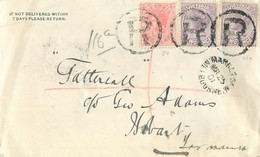 VICTORIA - LETTRE Vers TASMANIE - GROS CACHET "R" DANS UN CERCLE Sur Paire N° 77 & CONFEDERATION AUSTRALIENNE N° 128 - Storia Postale