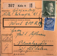! 1943 Köln 8 Nach Eisleben, Paketkarte, Deutsches Reich, 3. Reich - Briefe U. Dokumente