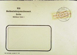 DDR: Fern-Bf Mit ZKD-Streifen Lfd.Nr: =N 153313= Vom 29.3.58 Abs: VEB Blechbearbeitungsmaschinenwerk Gotha Nach Riesa - Covers & Documents