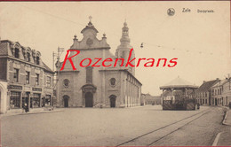 Zele Dorpplaats ZELDZAAM Geanimeerd (Fietser Naast Kiosk) Sint-Ludgeruskerk - Zele