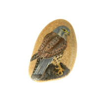 Original Painting Of A Kestral Bird Hand Painted On A Smooth Beach Stone Paperweight Decoration - Pisapapeles