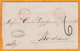 1867 - Lettre Pliée En Français D'Amsterdam Vers Bordeaux, France - Entrée Valenciennes - Cad Transit Et Arrivée - Covers & Documents