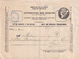 DDX881  -- Enveloppe Des REBUTS + Cachet Bleu - Bon No 508/1899 - BRUXELLES DEPART 1901 Vers GAND ( Facteur 18) - Postkantoorfolders
