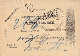 DDX883  -- Enveloppe Des VALEURS RECOUVREES ANVERS 1888 Vers MANNHEIM Allemagne - Cachets RP (Reco D'office) - Post-Faltblätter