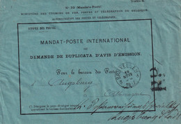 DDX885  -- Enveloppe De MANDAT-POSTE INTERNATIONAL- Griffe RP Recommandé D'office BRUXELLES 1887 Vers AUGSBURG Allemagne - Folletos De La Oficina De Correos