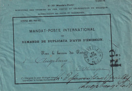 DDX885  -- Enveloppe De MANDAT-POSTE INTERNATIONAL- Griffe RP Recommandé D'office BRUXELLES 1887 Vers AUGSBURG Allemagne - Post Office Leaflets