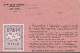 1929. DANMARK. Card From RADIORAADET RADIO AFGIFT 10 KR. 1 APRIL 1929 TIL 31 MARTS 19... () - JF367095 - Revenue Stamps