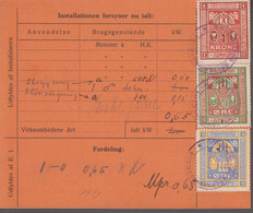 1932. DANMARK. Card From KJØBENHAVNS PRØVNINGS BELYSNINGSVÆSEN With 10 ØRE + 50 ØRE +... () - JF367096 - Revenue Stamps