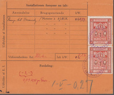 1930. DANMARK. Card From KJØBENHAVNS PRØVNINGS BELYSNINGSVÆSEN With 2 Ex  1 KR AFGIFT... () - JF367097 - Fiscaux