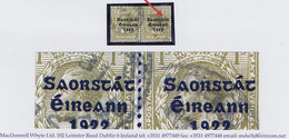 Ireland 1922-23 Thom Saorstat 1s Bistre Var "Raised A In Saorstat" In A Pair With Normal Used BALLS BRIDGE - Usati