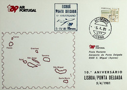 1981 Portugal 10º Aniversário Do 1º Voo / First Flight TAP Lisboa - Ponta Delgada - Cartas & Documentos