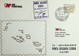 1981 Portugal 10º Aniversário Do 1º Voo / First Flight TAP Ponta Delgada - Lisboa - Cartas & Documentos